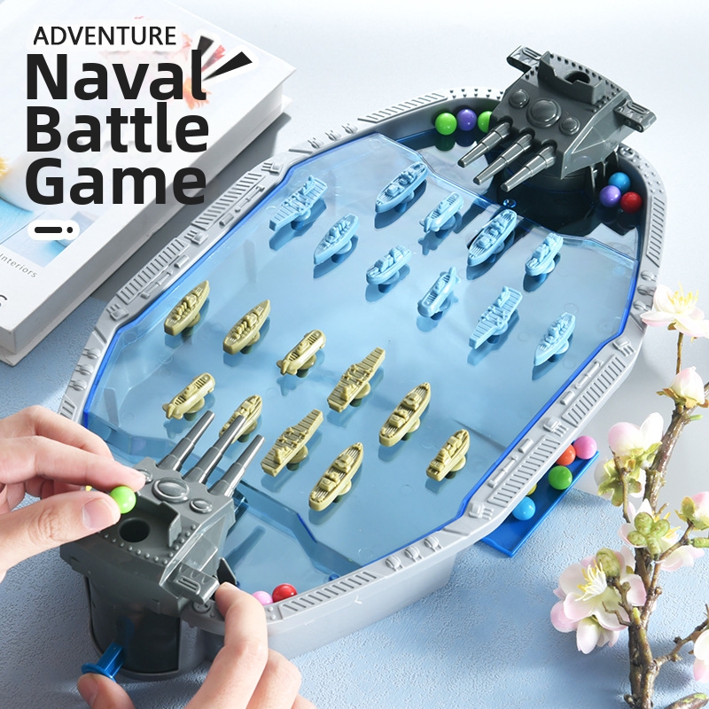 Board Game For 3 Players - Classic Navy Battle 2-Player Marble Shooting